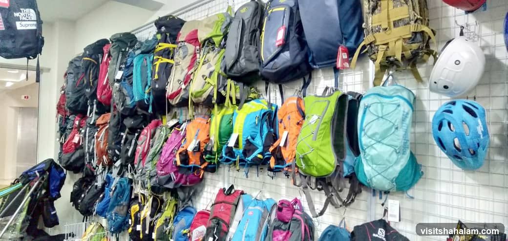 Backpacks and Helmets Display