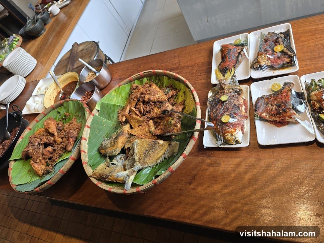 Buffet Display of Fried Chicken and Grilled Fish