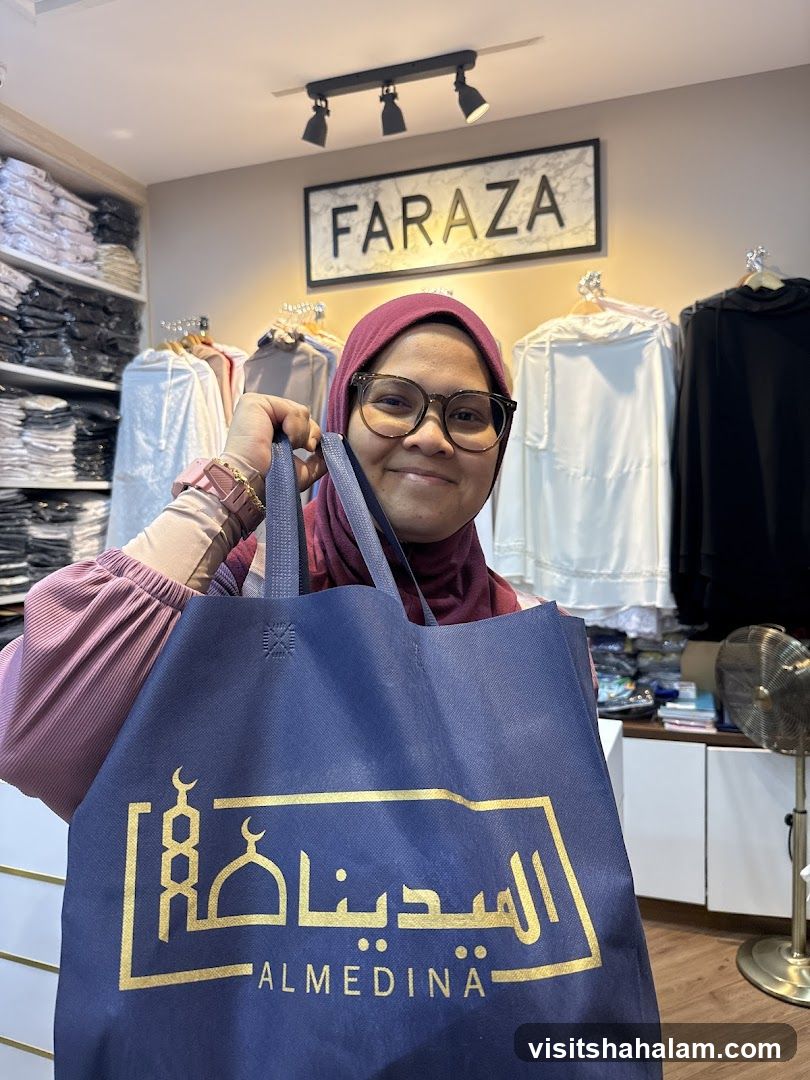 Woman holding a shopping bag in a store