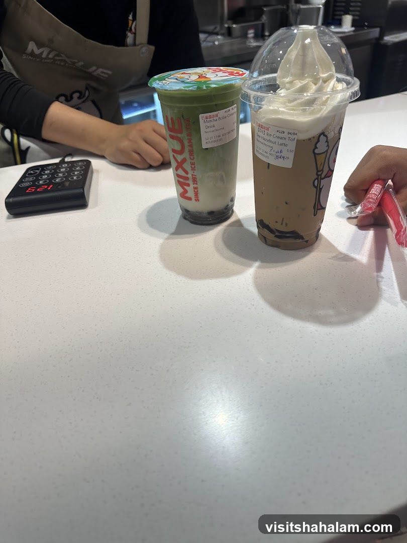 Two drinks on a counter