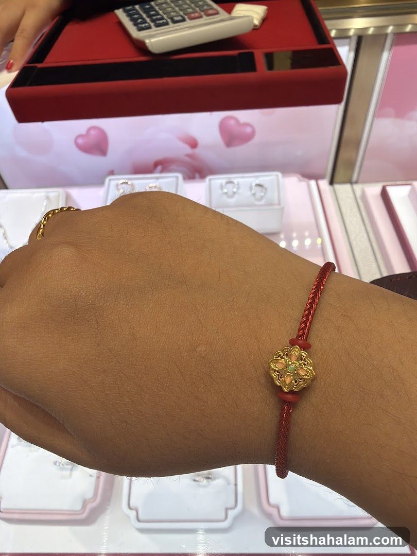 Hand wearing a bracelet in a jewelry store