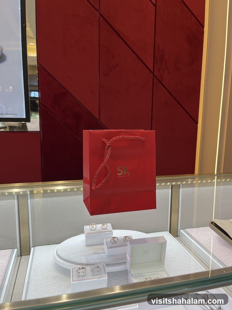 Jewelry Display with Red Gift Bag