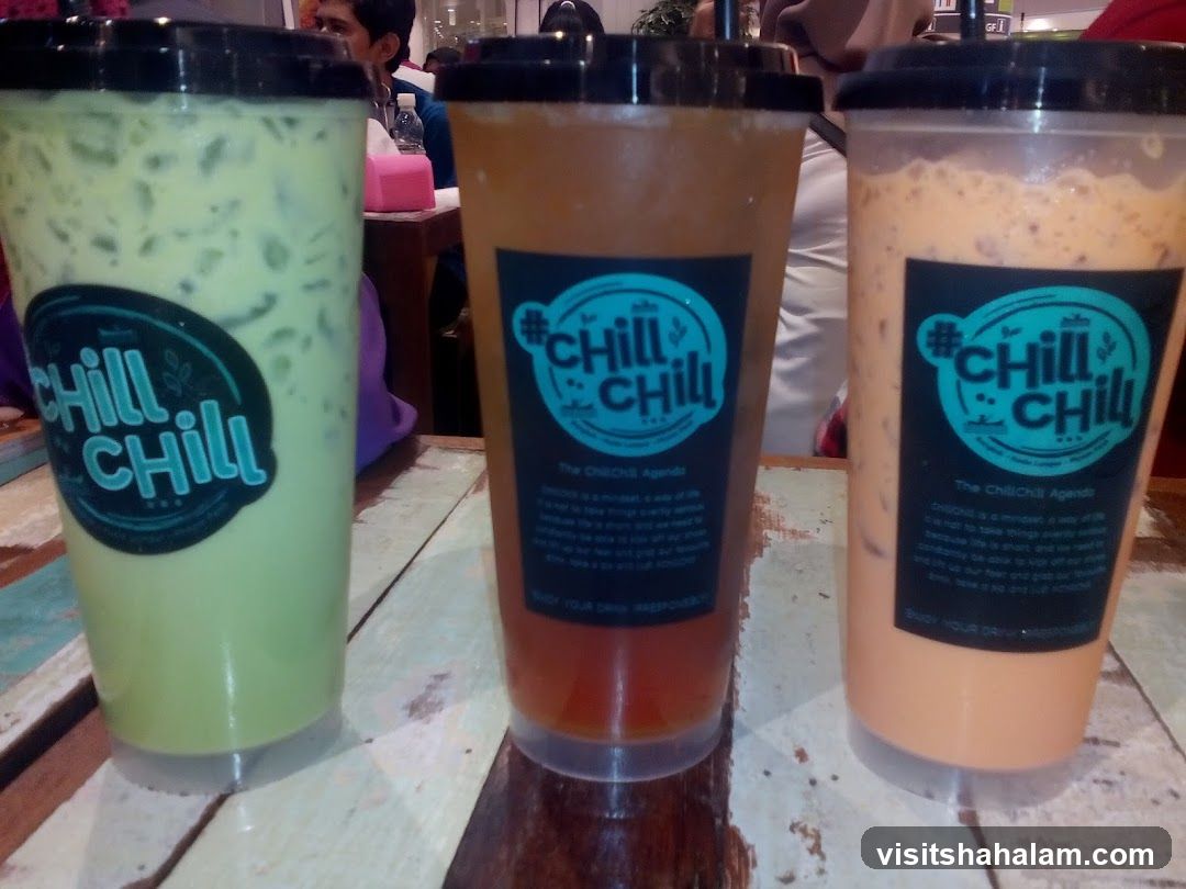 Three iced drinks with branding