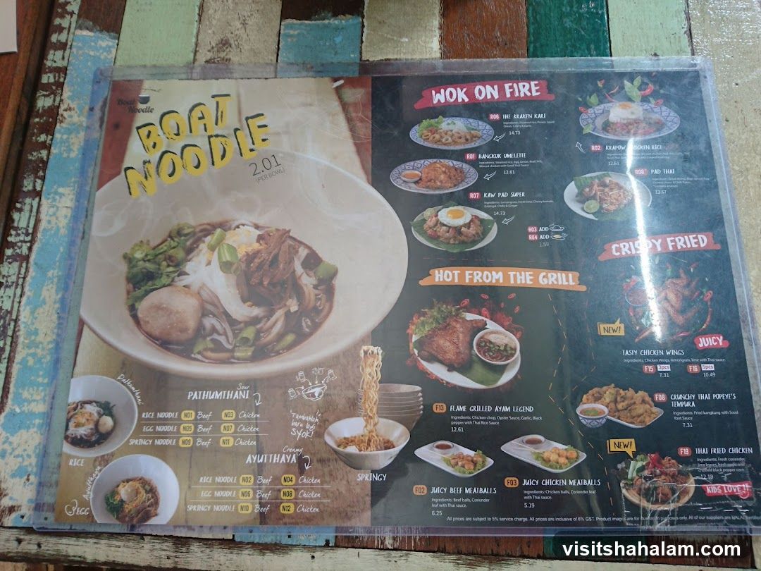 Boat Noodle Menu