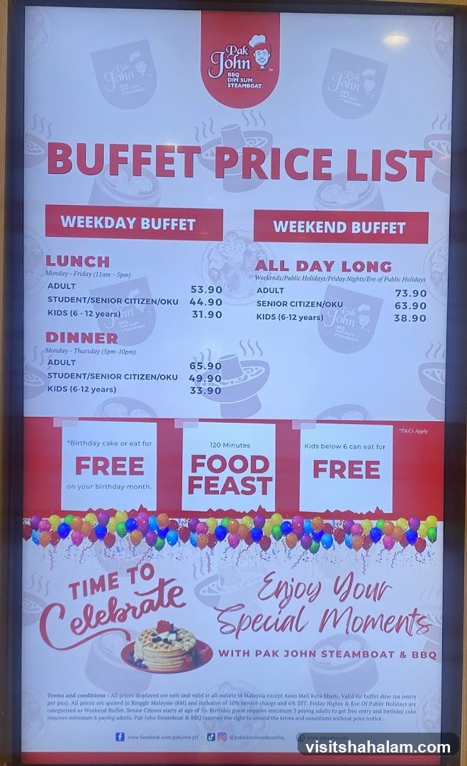 Pak John Steamboat & BBQ Buffet Price List