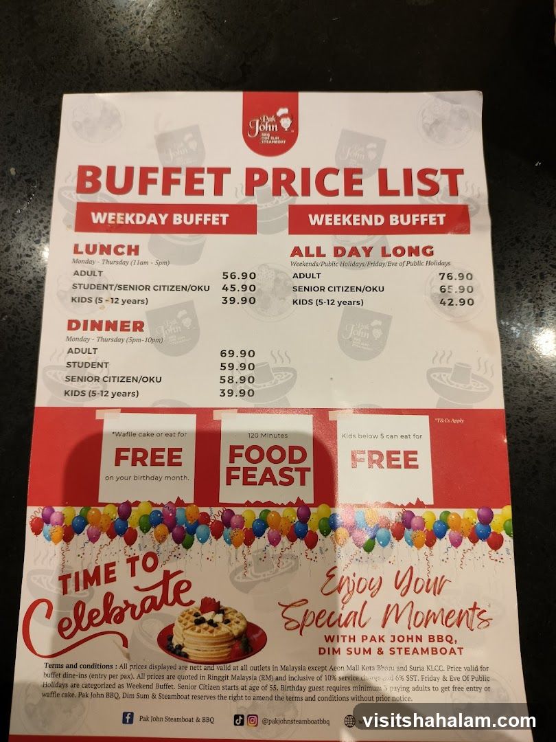 Buffet Price List
