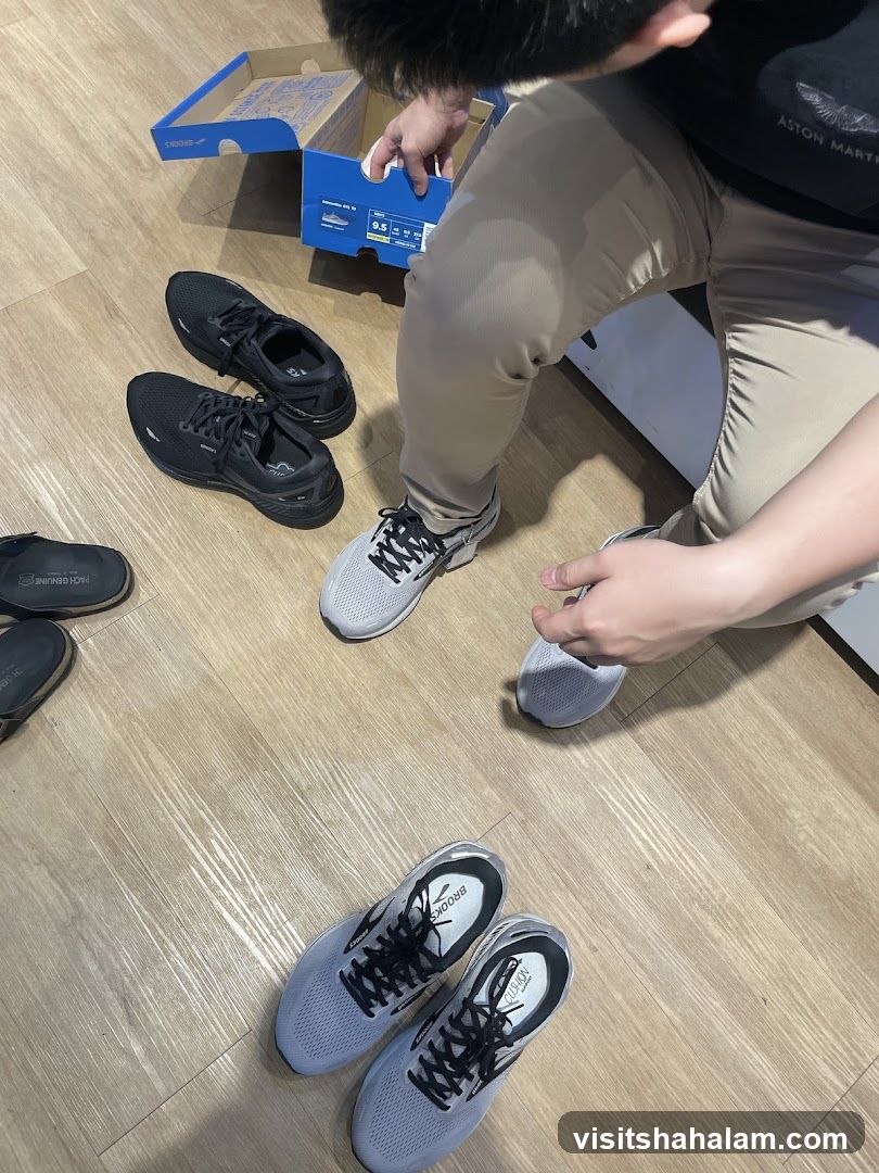 Trying on running shoes