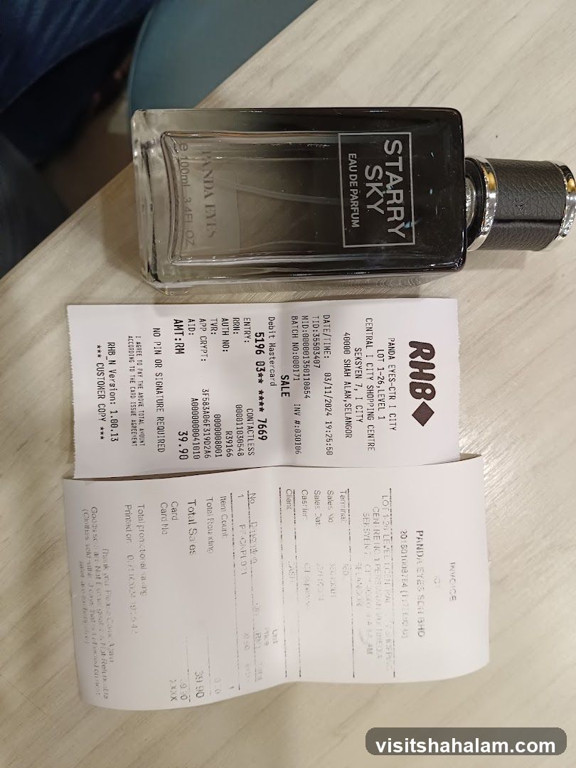 Perfume bottle and receipt