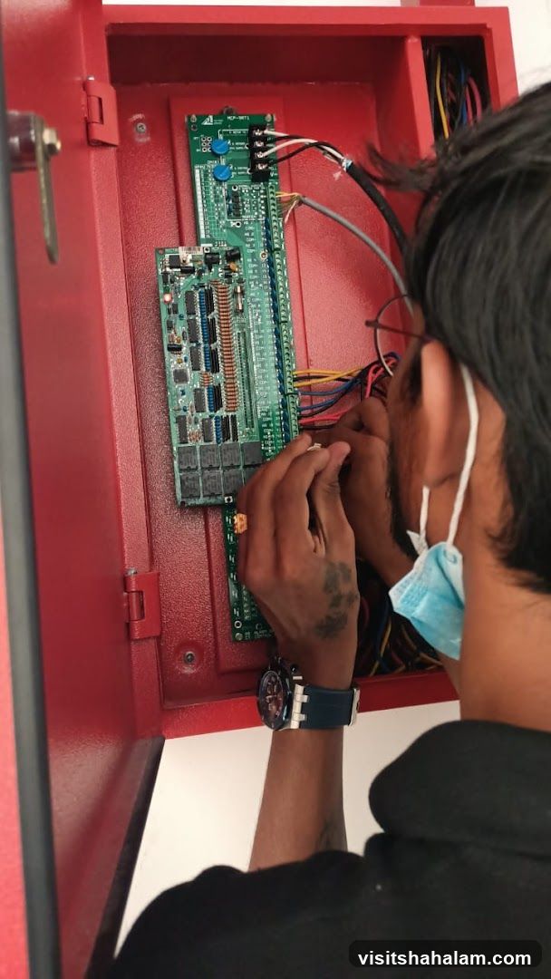 Technician working on electrical panel