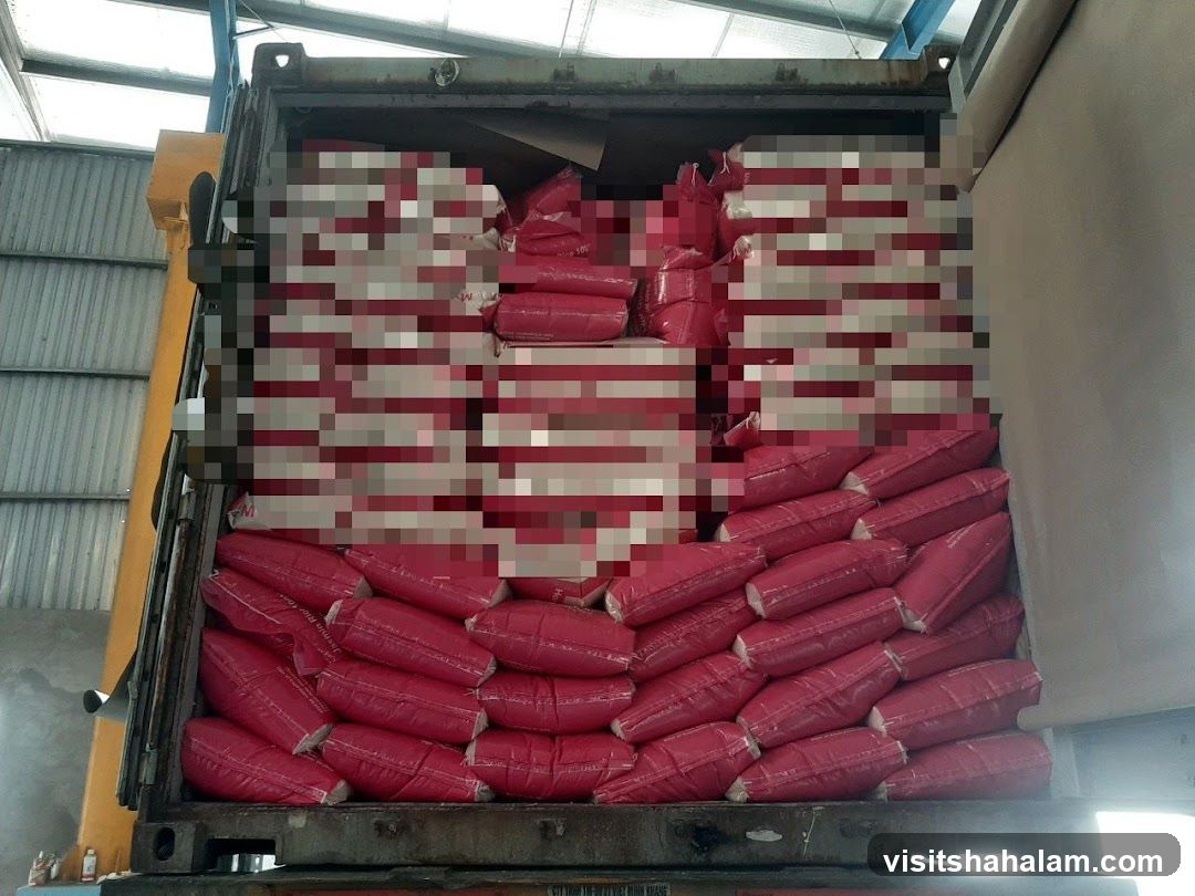 Bags of rice in a shipping container