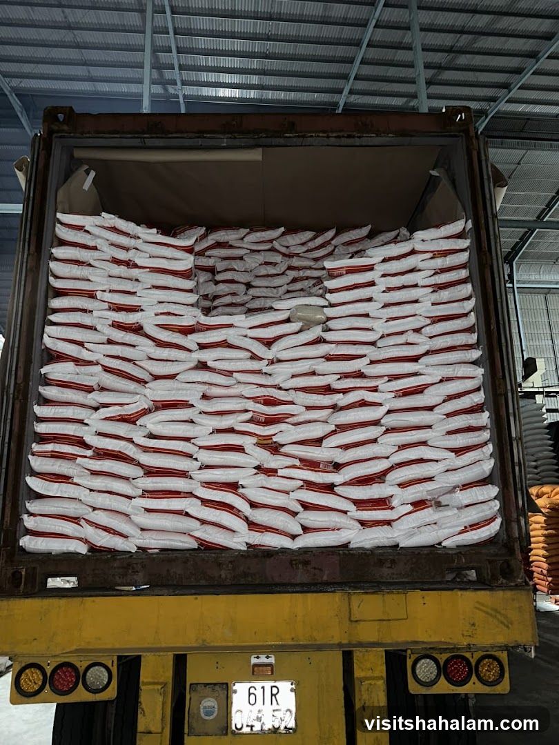 Bags of product in a shipping container