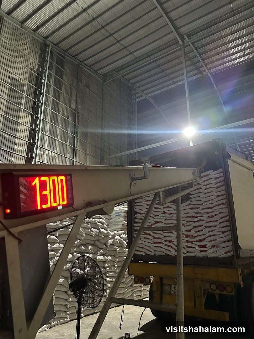 Warehouse Interior with Bags of Product