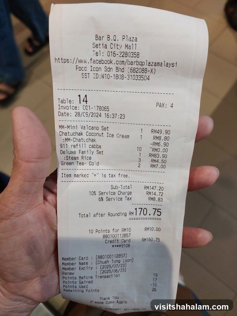 Receipt from Bar B.Q. Plaza