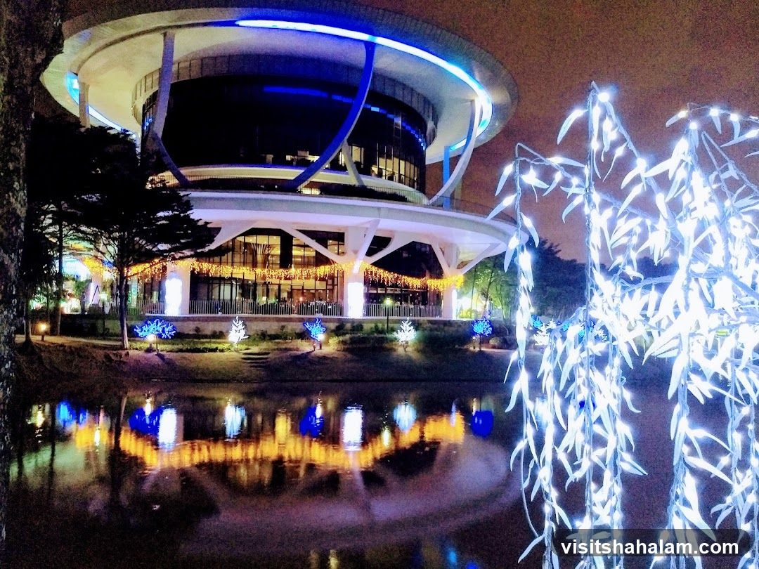 Modern Building with Festive Lights