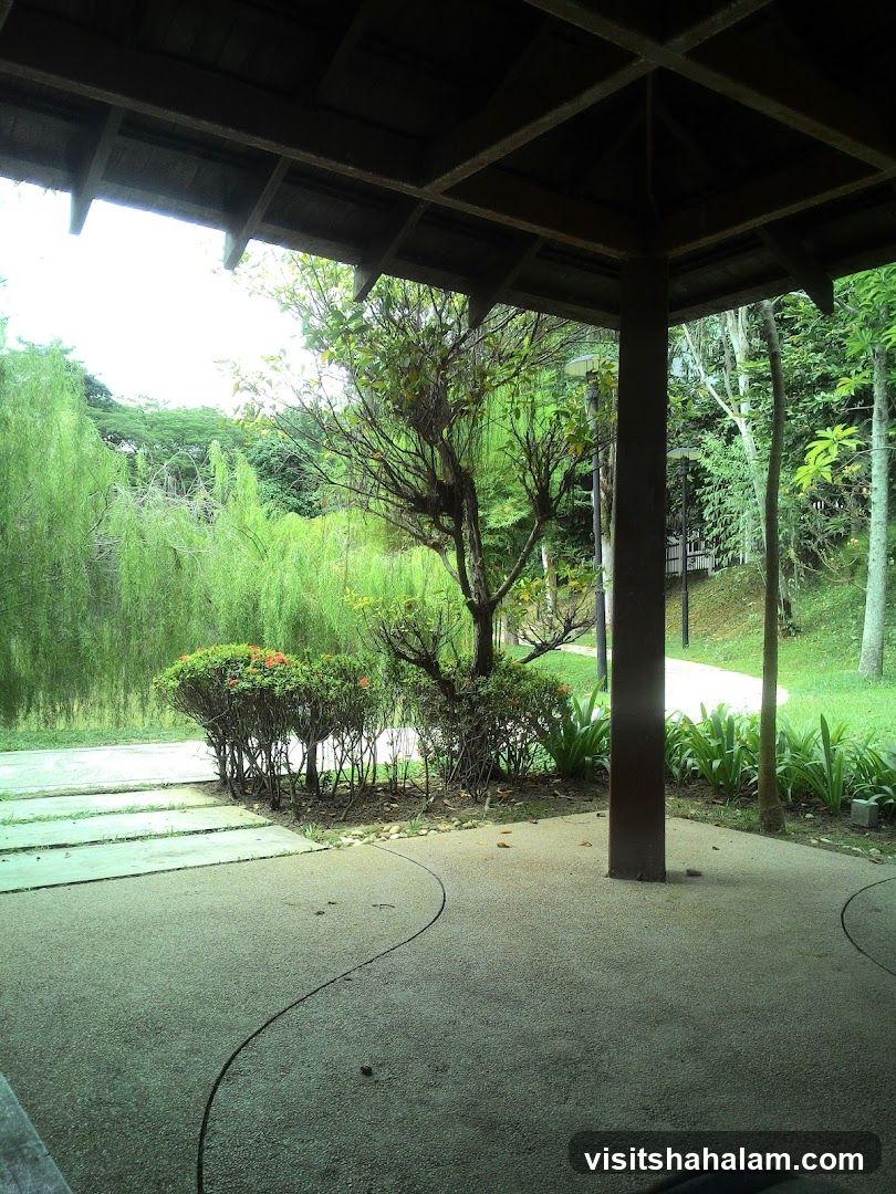 Covered walkway overlooking a garden