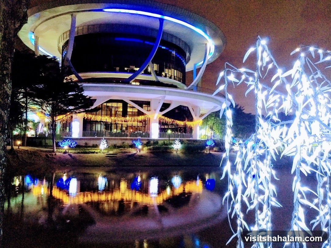 Modern Building with Festive Lights