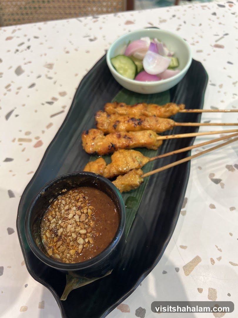 Chicken Satay with Peanut Sauce and Pickled Onions