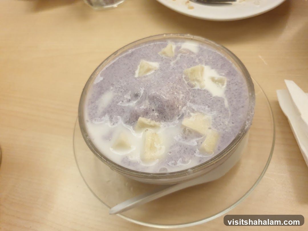 Purple dessert with banana chunks