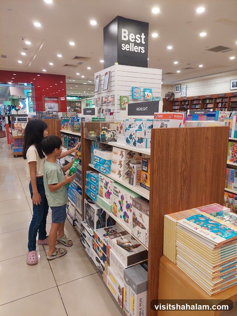 Children browsing toys in a bookstore