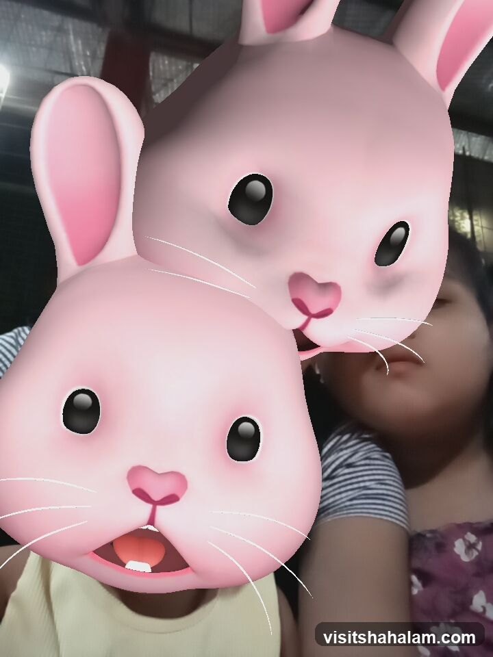 Two people with bunny filters
