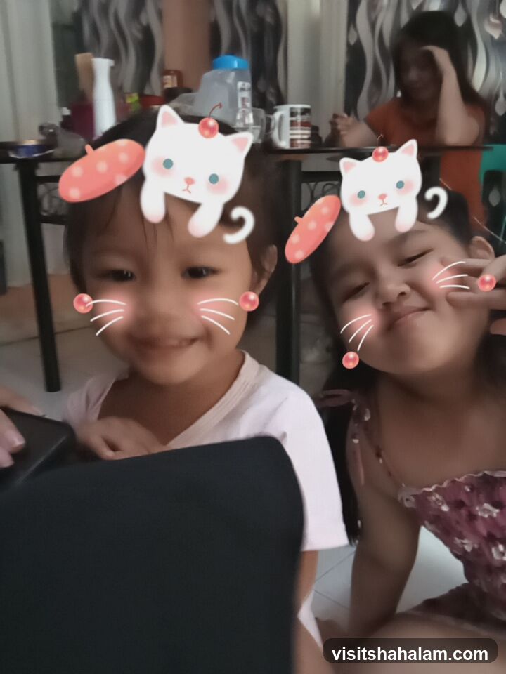 Two young girls with cat filters