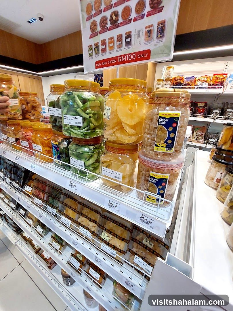 Assortment of Preserved Fruits and Snacks