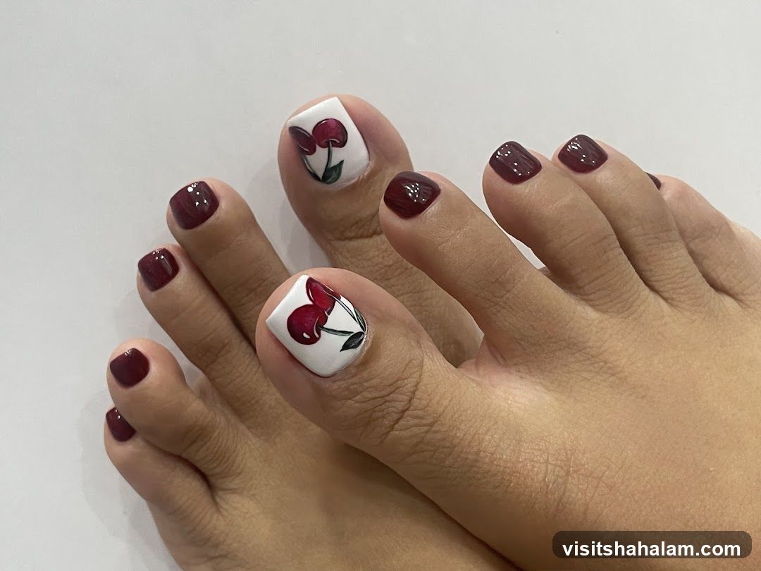 Pedicure with Cherry Design