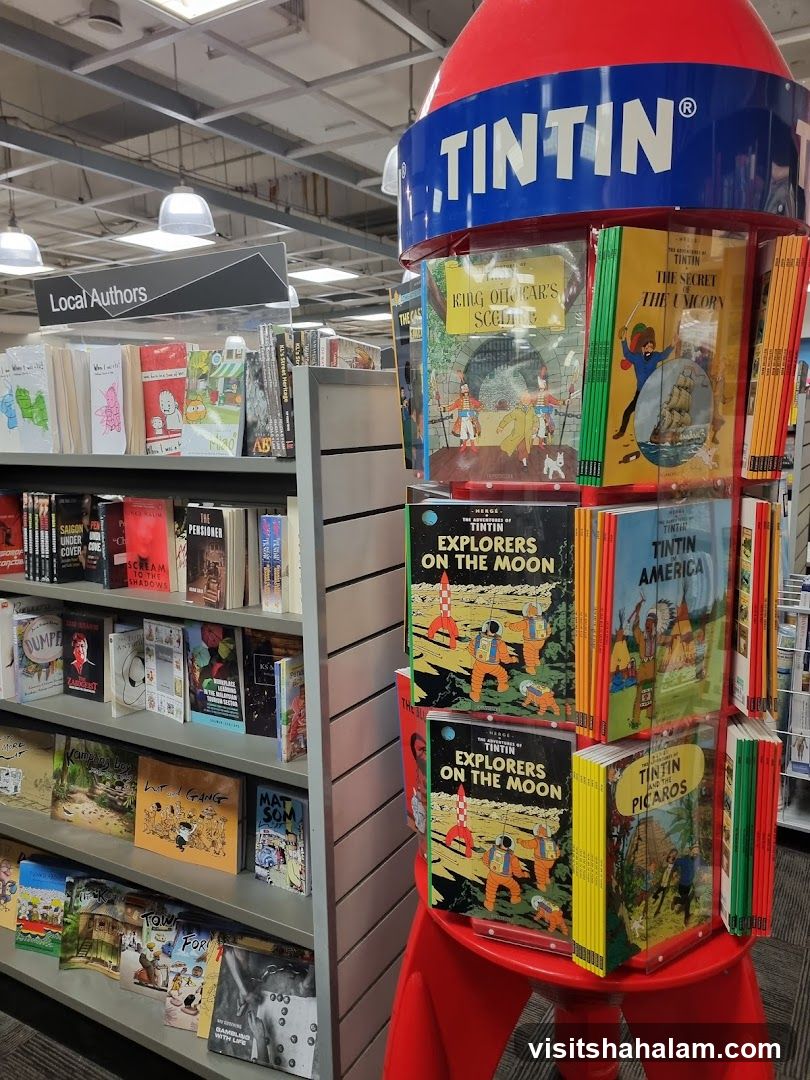 Bookstore display with Tintin books
