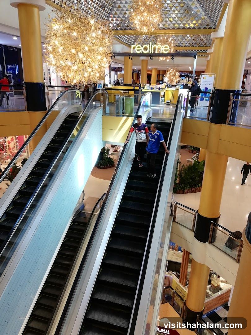 Mall Interior with Escalators and Realme Store