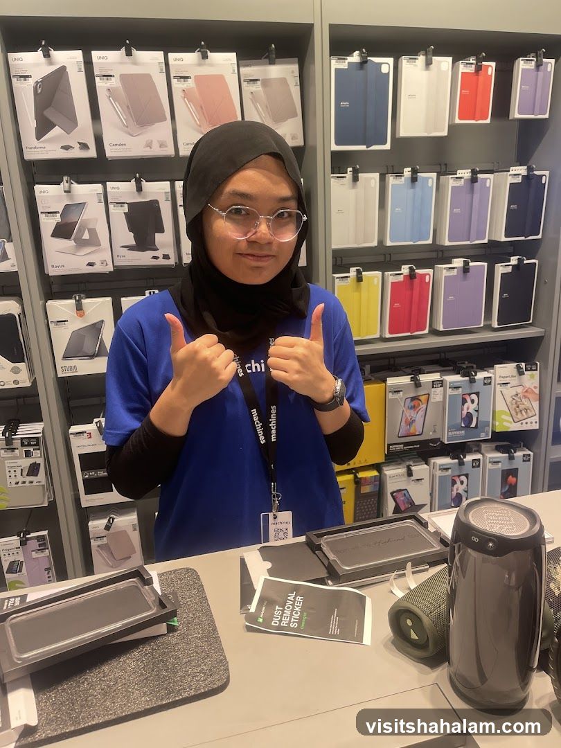 Store employee with accessories