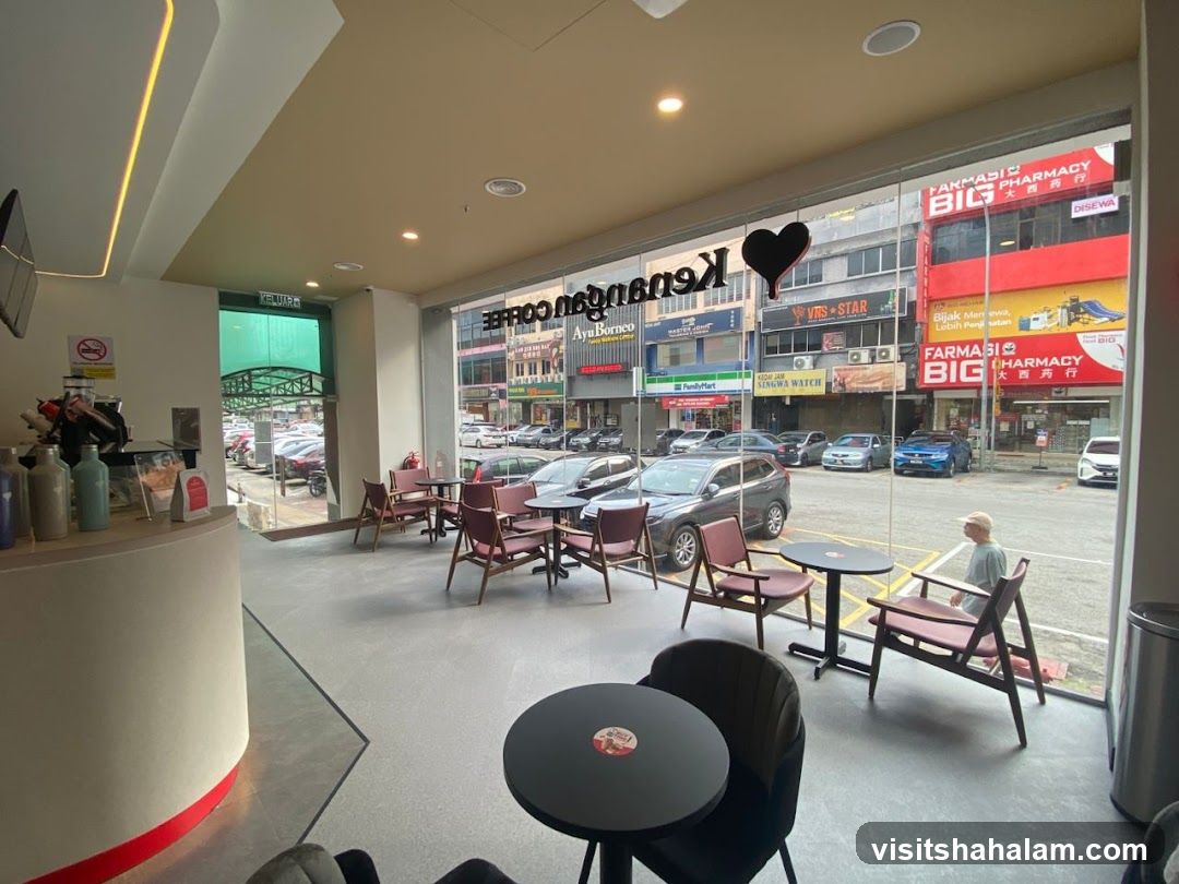 Interior of a coffee shop with view of street