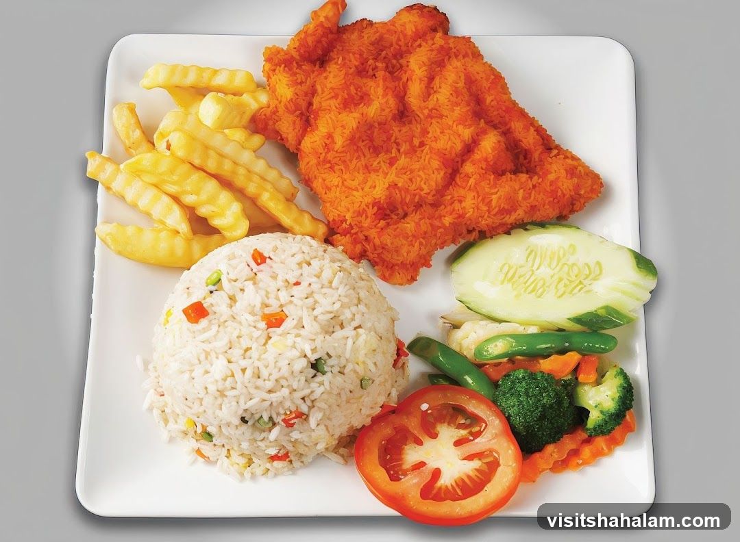 Fried Chicken with Rice and Vegetables