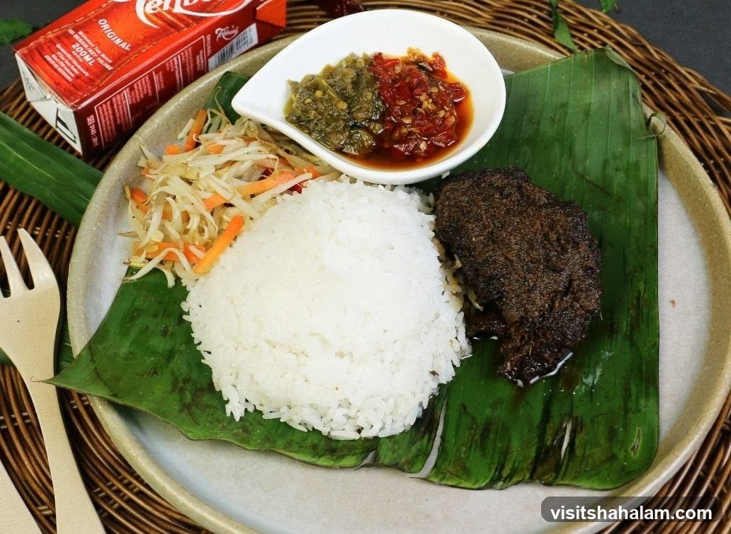 Beef Rendang with Rice and Condiments