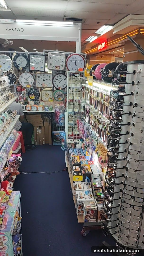 Store selling clocks, watches, sunglasses, and toys