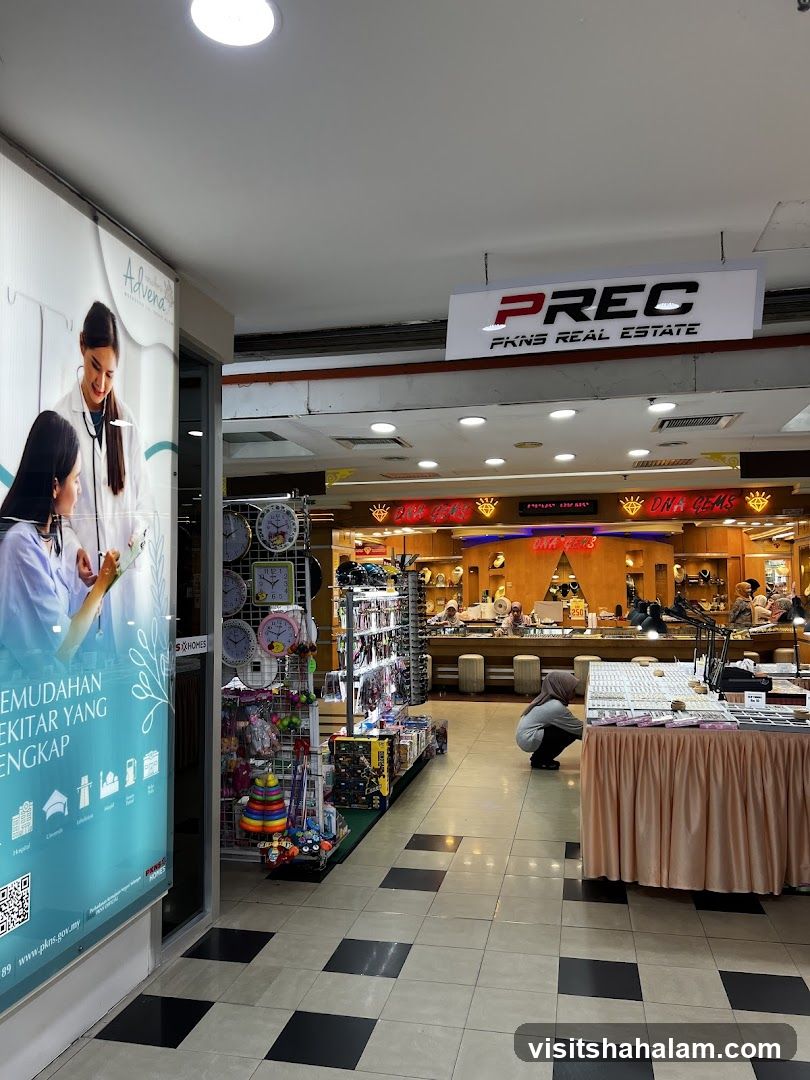 Indoor shopping arcade with various shops
