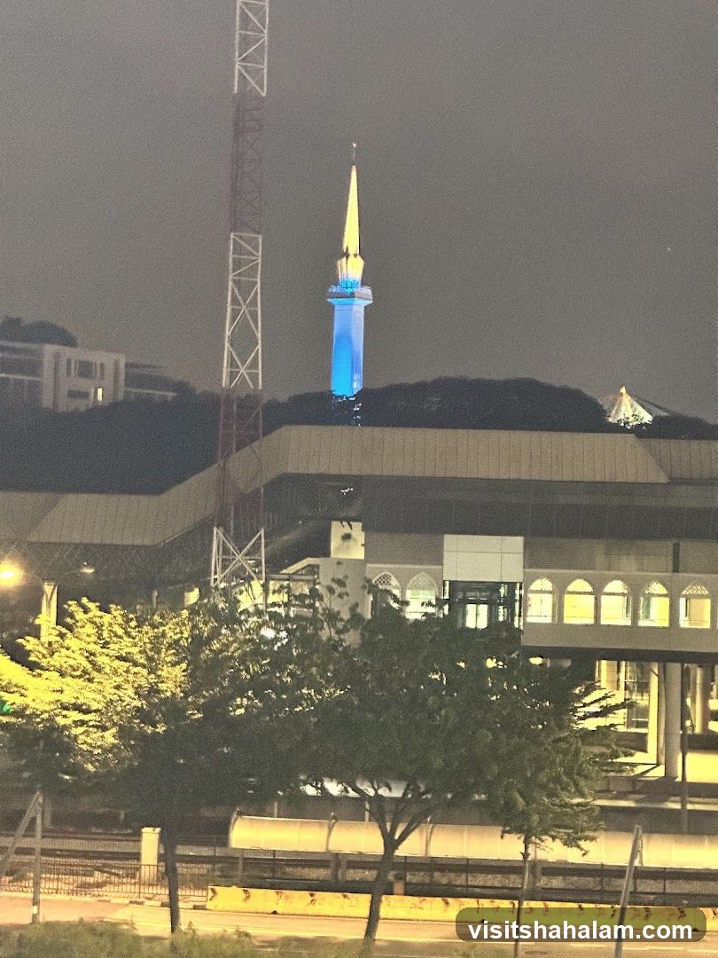 Minaret and Transmission Tower at Night