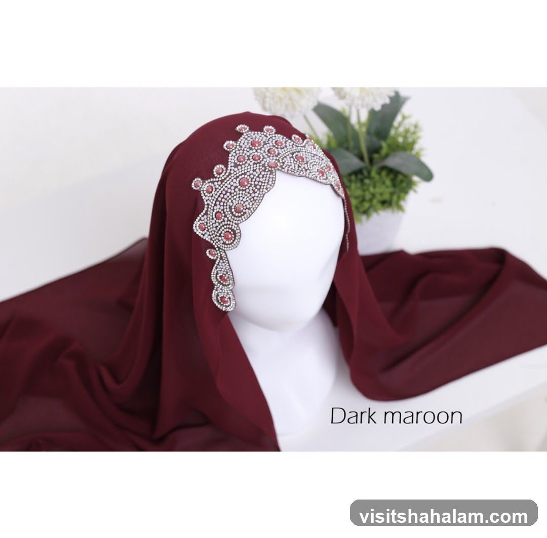 Dark Maroon Hijab with Embellishments