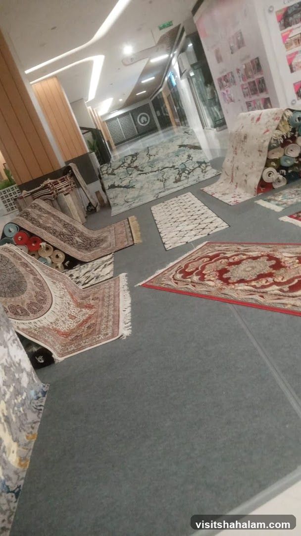 Rugs displayed in a mall