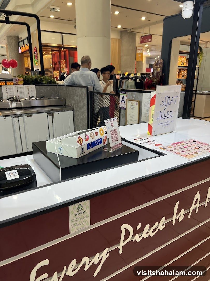 Food stall counter with signage