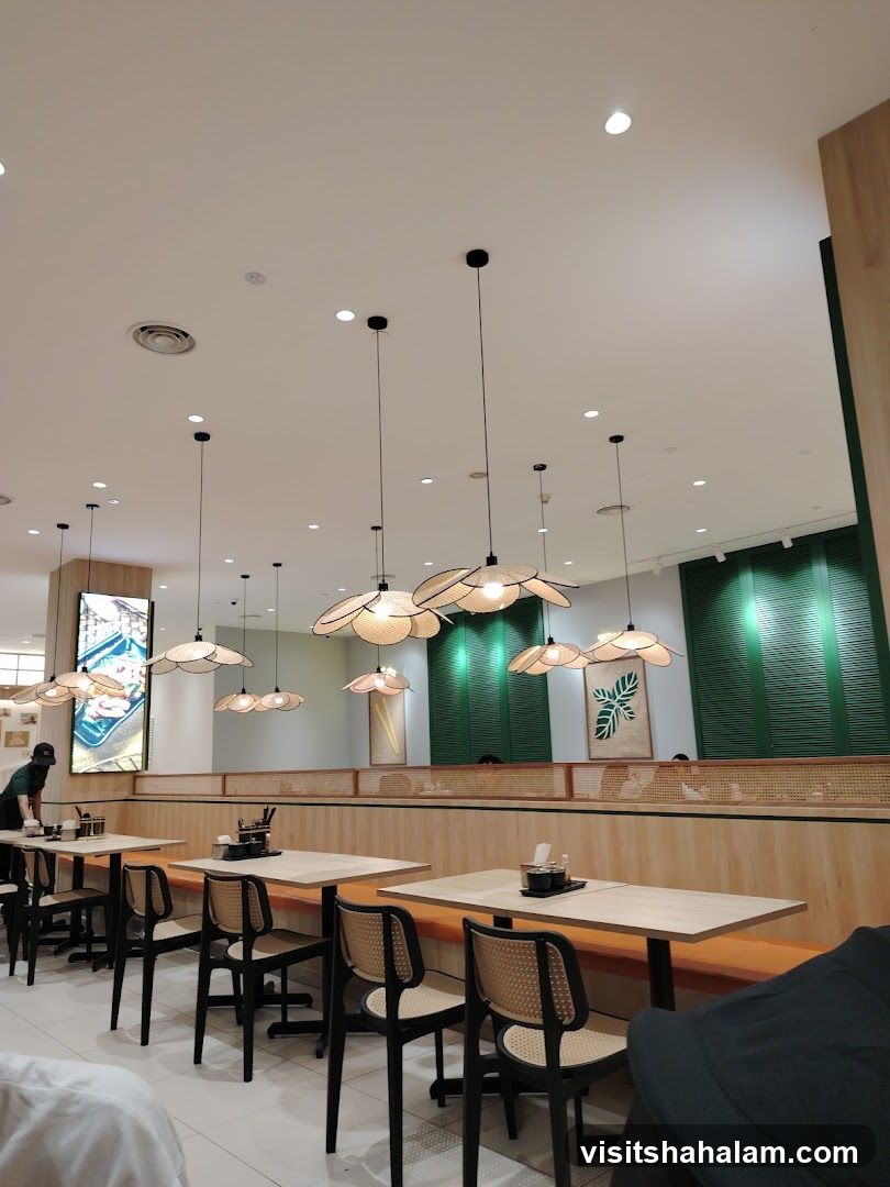 Restaurant Interior with Woven Lamps