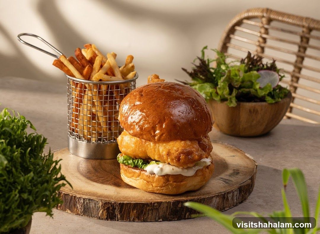 Fish Burger with Fries and Salad