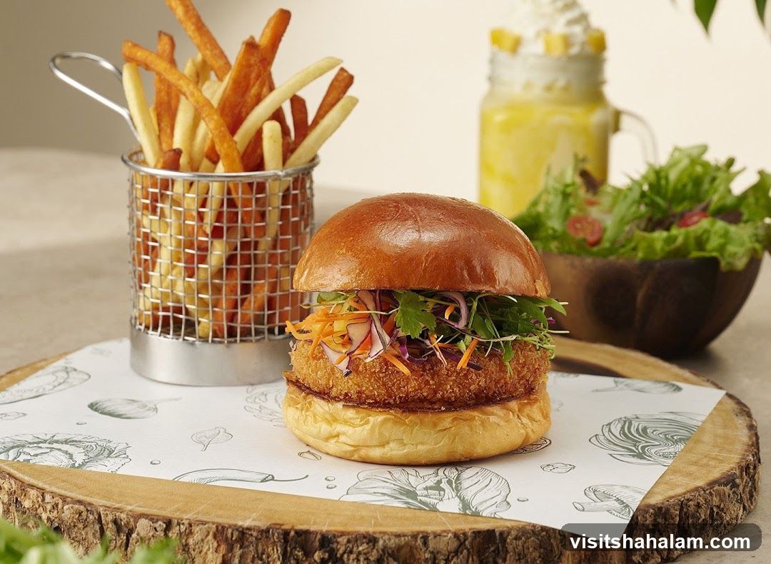 Burger meal with fries and salad