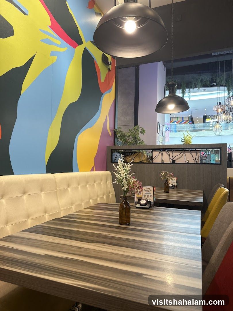 Restaurant Interior with Colorful Wall Art