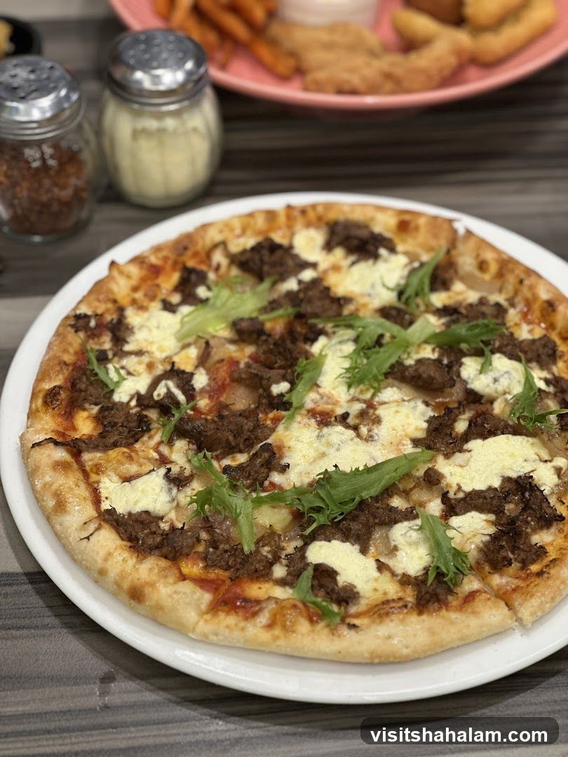 Pizza with Meat and Greens
