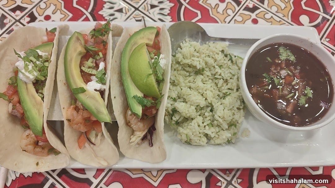 Shrimp Tacos with Rice and Beans