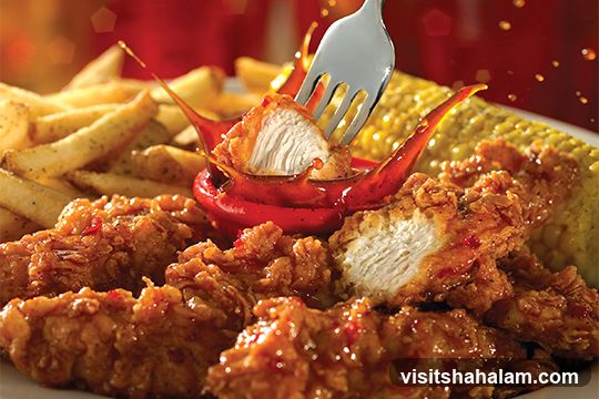 Spicy Chicken Tenders with Fries and Corn
