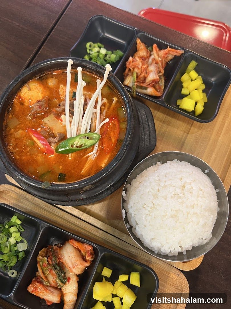 Korean Stew with Rice and Side Dishes