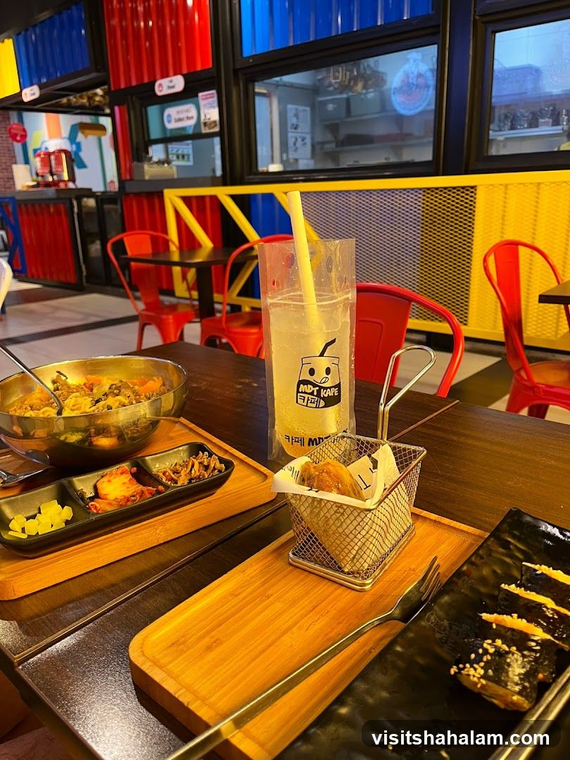 Table with Korean Food and Drink