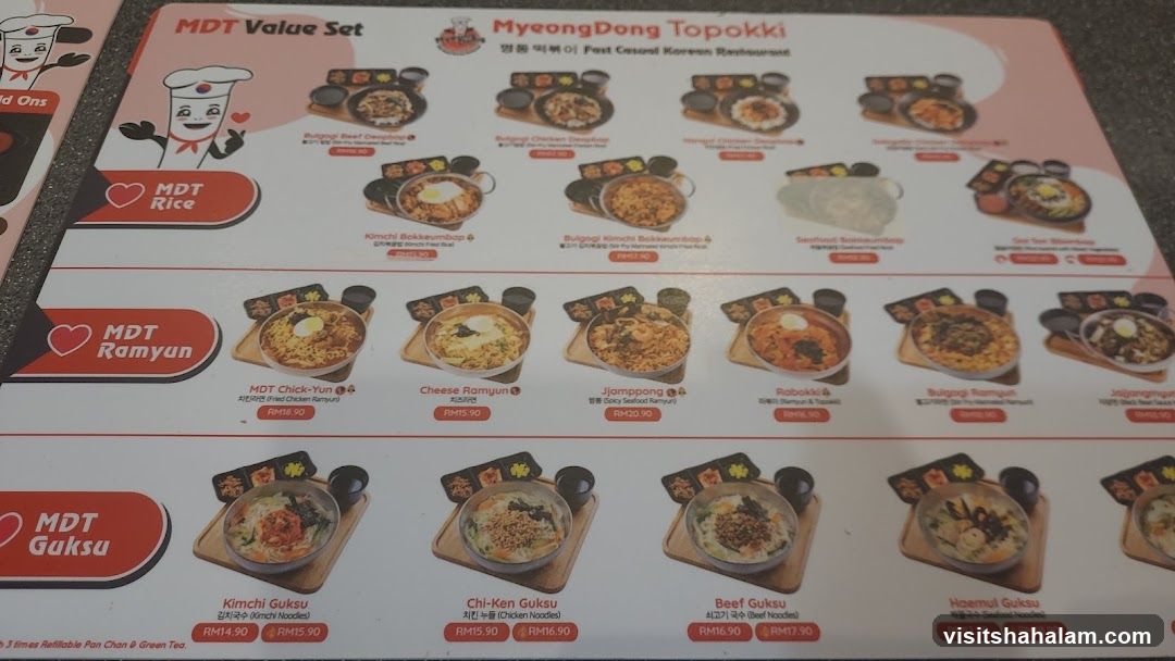 MyeongDong Topokki Menu