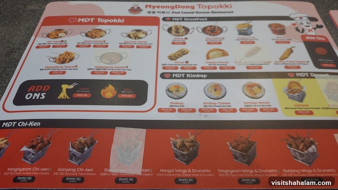 MyeongDong Topokki Menu